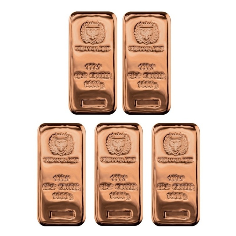 【新品】ゲルマニアミント GERMANIA MINT 純銅インゴット1kg 5本セット キャストバー ingot copper bar /銅/0.999(70492)