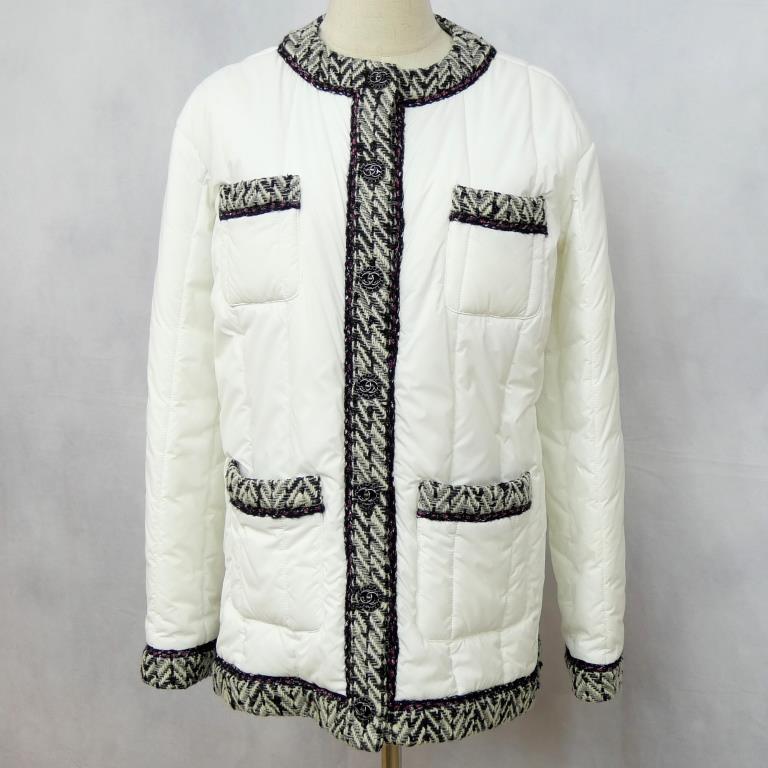シャネル CHANEL トリムツイード ジャケット 白 【中古】(70659)｜堀田商事質店　店