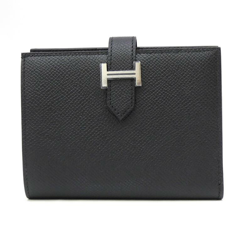 エルメス HERMES 二つ折り金入れ ベアンコンパクト SV金具 K目じるし 黒 エプソン(70801)