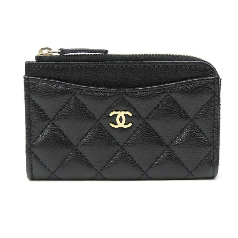 シャネル CHANEL フラグメントケース ミニ札入れ マトラッセ コインカードケース AP3179 黒 キャビア素はだ 【中古】(70860)