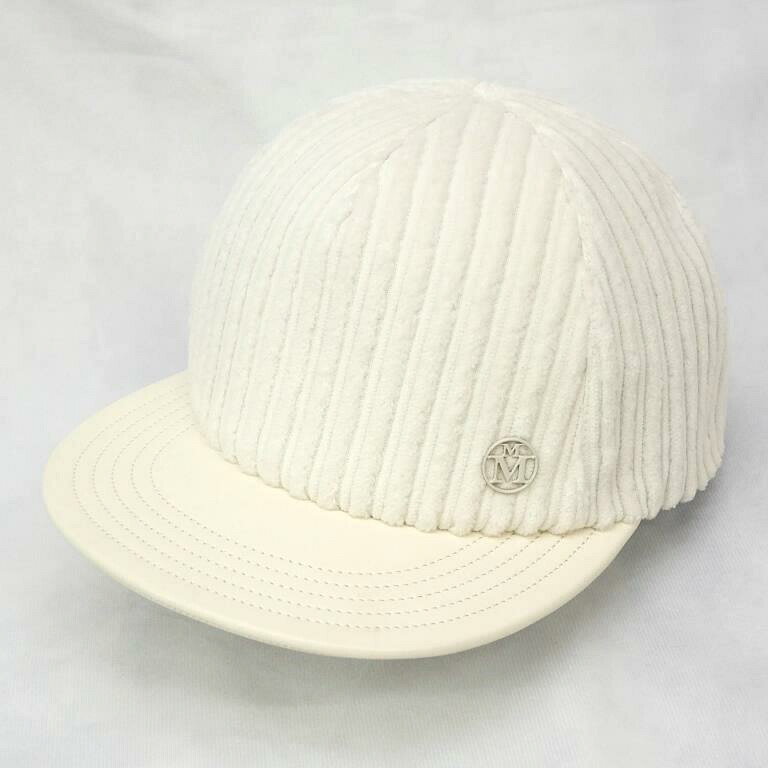 メゾンミッシェル コーデュロイキャップ 帽子 アイボリー コットン&times;羊革 【中古】(57535)｜堀田商事質店　店