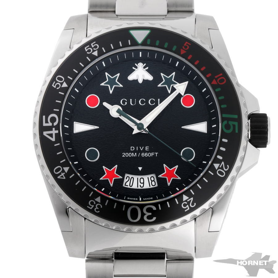 古典 GUCCI グッチ DIVE ダイブ クォーツ YA136221 ブラック文字盤 SS