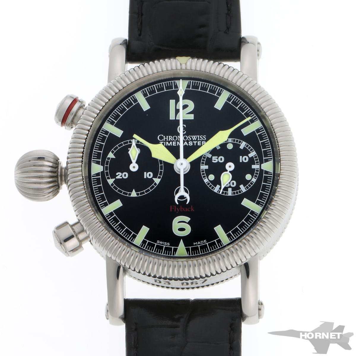 CHRONOSWISS クロノスイス連邦 ひと休み御師匠さん 飛球うしろ側 自動小銃 左翼手お手手 CH7633 黒いこと文字記号盤 SS 【中古】【時辰儀】 2310176