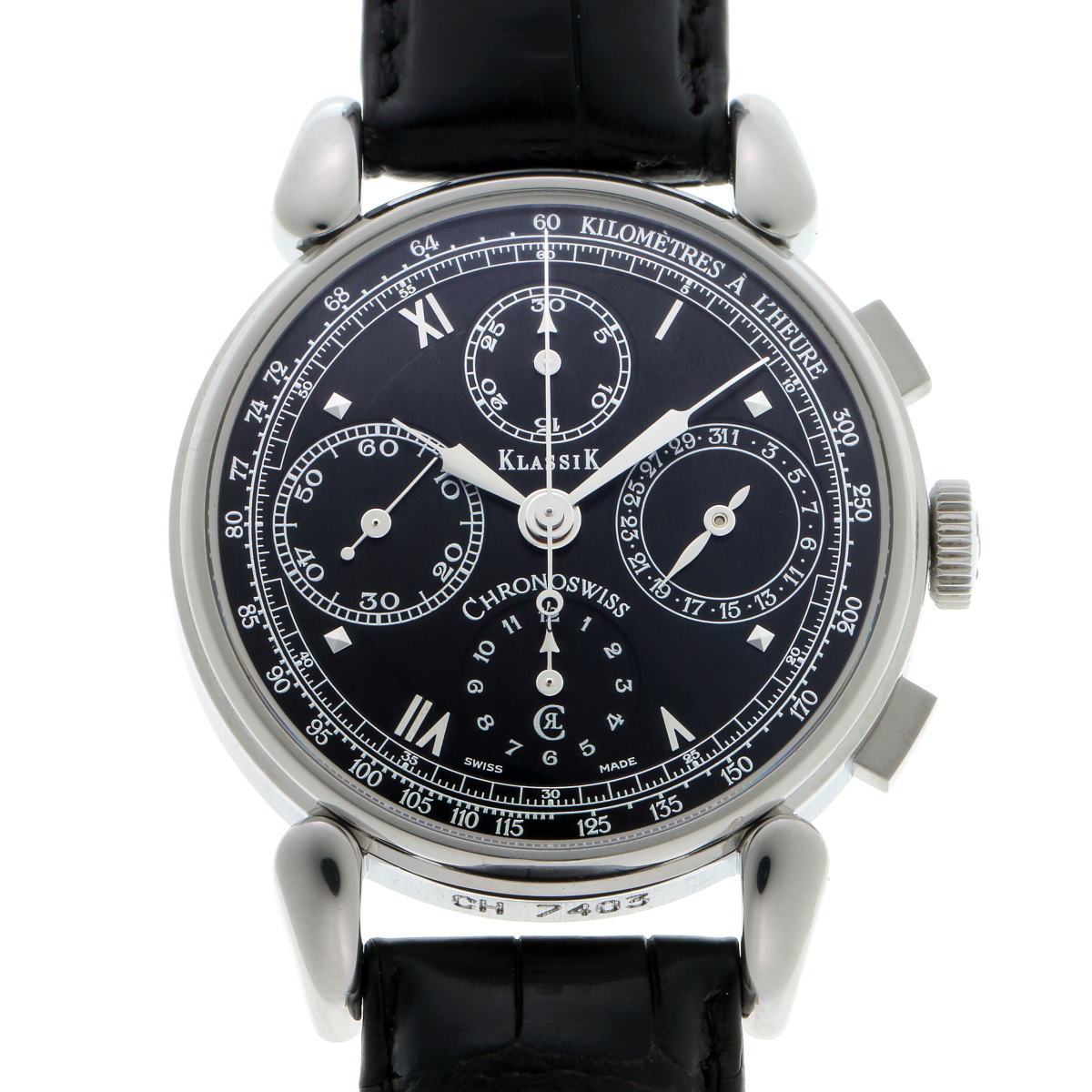 CHRONOSWISS クロノスイス連邦 古典派音楽 クロノグラフ 自動小銃 CH7403-CB 黒いこと文字記号盤 SS 【中古】【時辰儀】 2310276