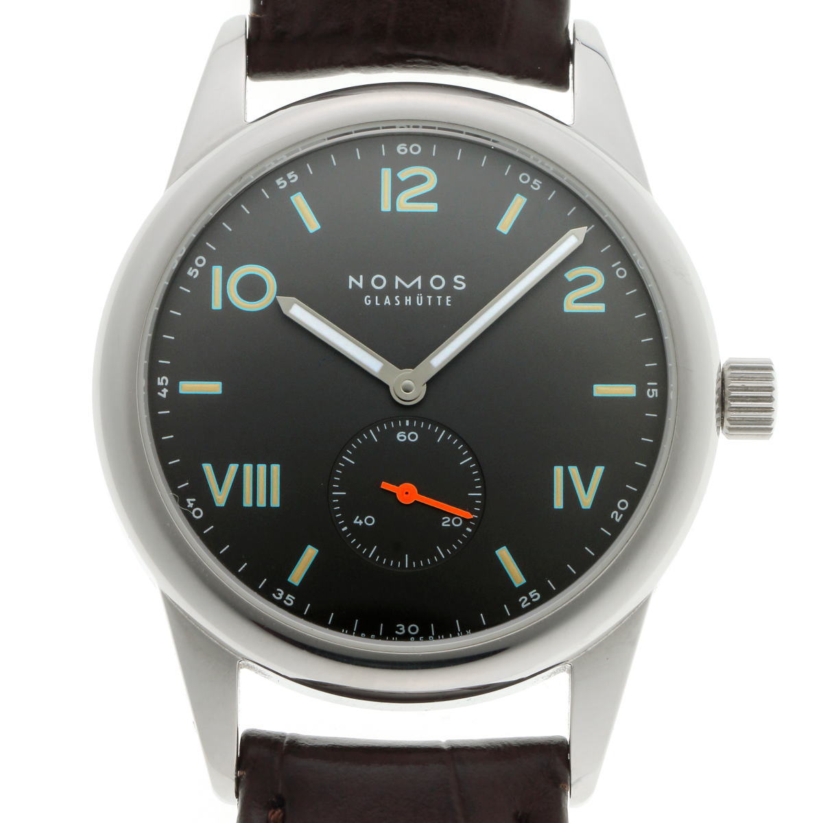 NOMOS ノモス 野球クラブ 38 構内 ナイト爵 手巻 キロカロリー.α CL1A1BL138CP 薄墨色文字記号盤 SS 【中古】【時辰儀】 2310319