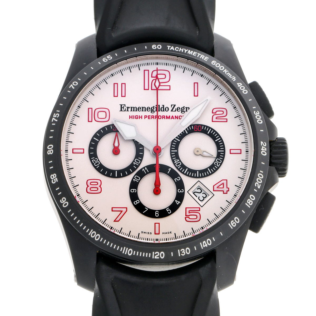 Ermenegildo Zegna エルメネジルドゼニア ハイパフォーマンス クロノグラフ オートマチック 38528 シルバー文字盤　SS PVD 【中古】【時計】 2410317