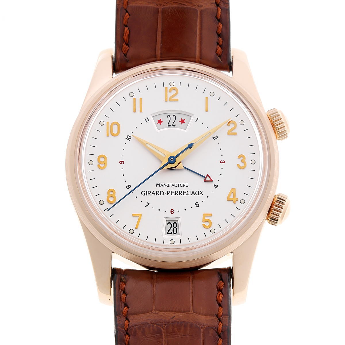 GIRARD-PERREGAUX ジラールペルゴ トラベラー2 GMT アラーム オートマチック 4940 シルバー文字盤　750PG 【中古】【時計】 2510144