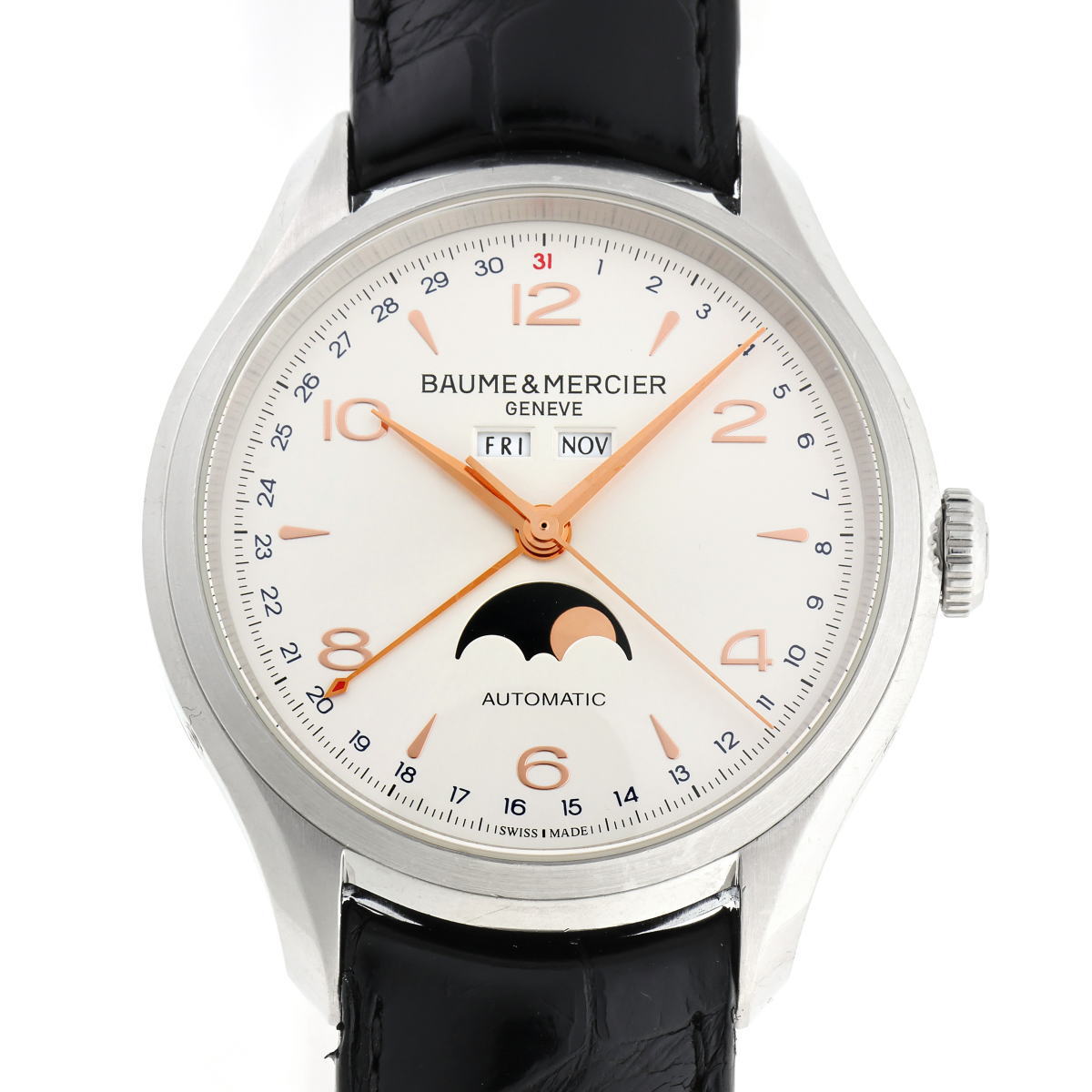 BAUME＆MERCIER ボーム＆メルシエ クリフトン コンプリートカレンダー 自動小銃 M0A10213 しろがね色文字記号盤 SS 【中古】【時辰儀】 2510256