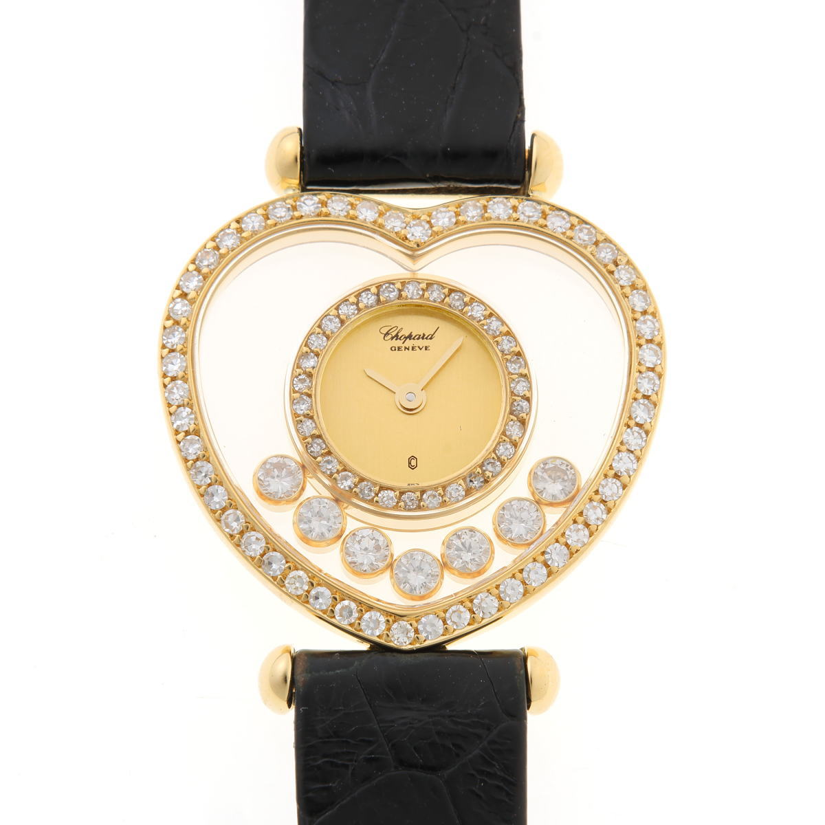Chopard ショパール ハッピーダイヤモンド ハート型 7P金剛石 石英 20/4516-0001 ゴールド文字記号盤 750YG 【中古】【時辰儀】 2510284