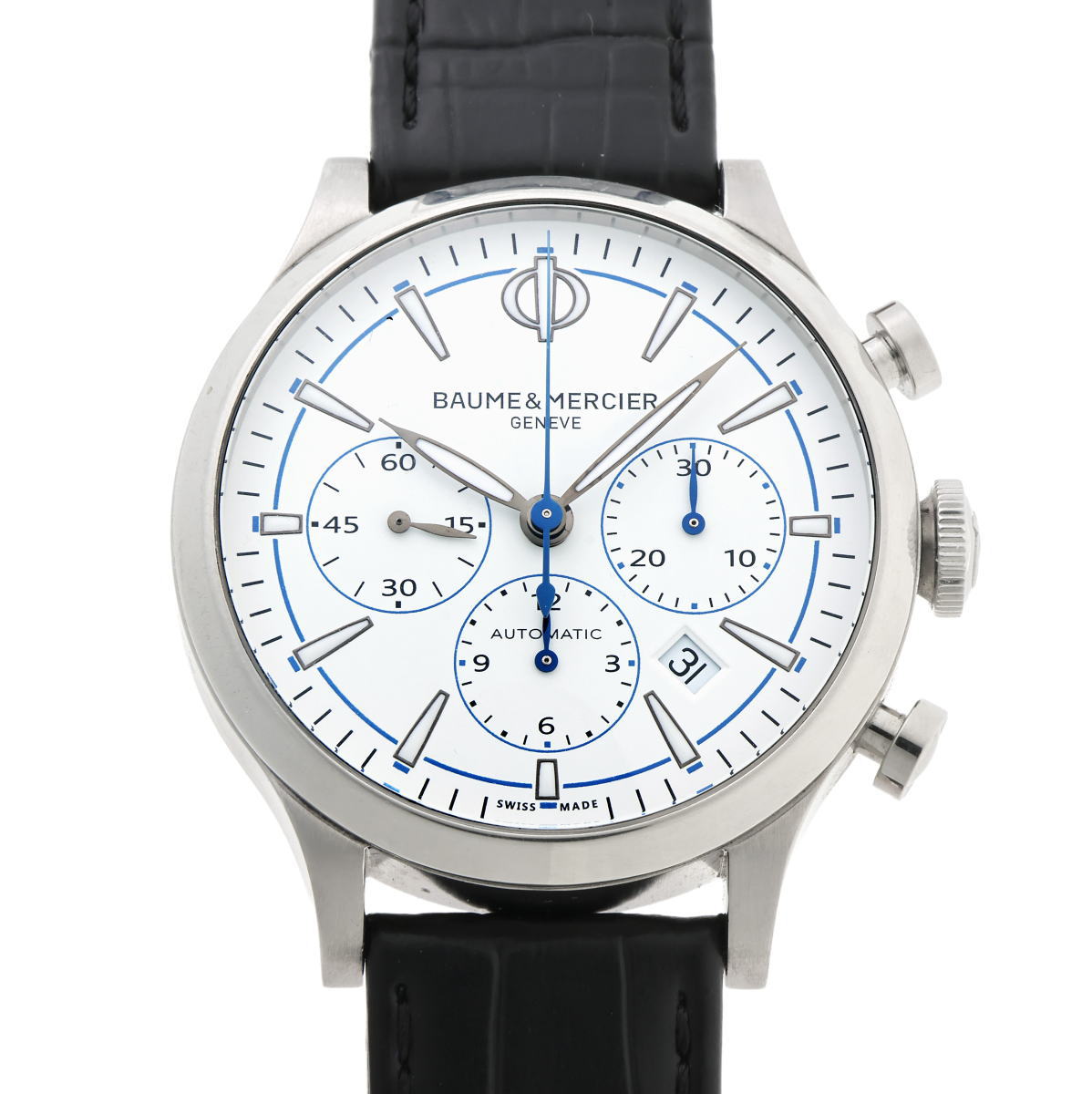 BAUME＆MERCIER ボーム＆メルシエ ケープ地べた クロノグラフ 自動小銃 日本制限事項 M0A10437 白いこと文字記号盤 SS 【中古】【時辰儀】 2510285