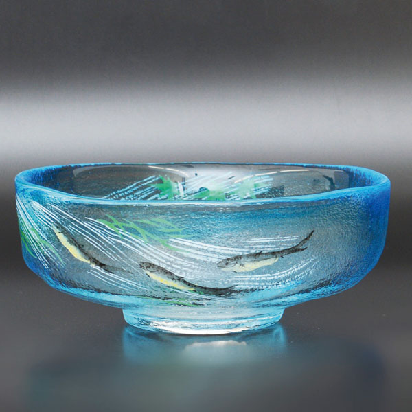 B309b 「ガラス馬盥茶碗」広畑久仁彦作　共紙箱　金箔クリア　夏　茶道具 新品】平茶碗 馬盥 ガラス金彩 広畑久仁彦 紙箱入 | 錦玉堂