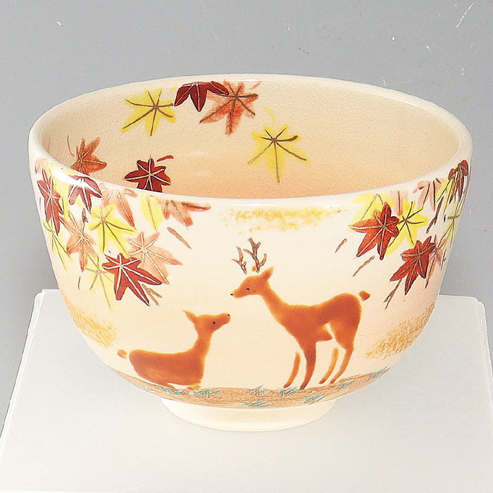 楽天市場】〇【茶器/茶道具 抹茶茶碗】 色絵茶碗 紅葉に鹿 加藤起楽作