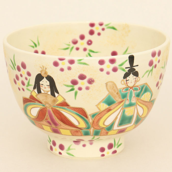 【茶道具】茶碗 色絵 雛祭 加藤永山 作 化粧箱入り