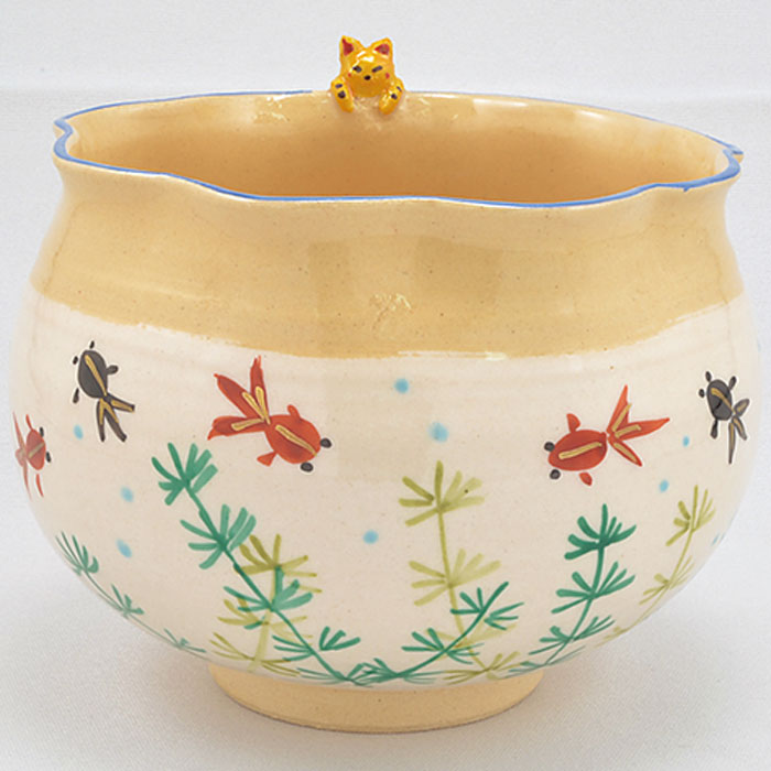 【茶道具】彩画茶碗 金魚 竹中洸祥 作
