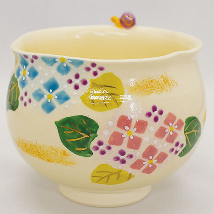 【茶道具】彩画茶碗 アジサイ 竹中洸祥 作