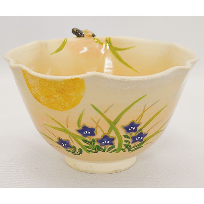 【茶道具】彩画茶碗 月に秋草 竹中洸祥 作