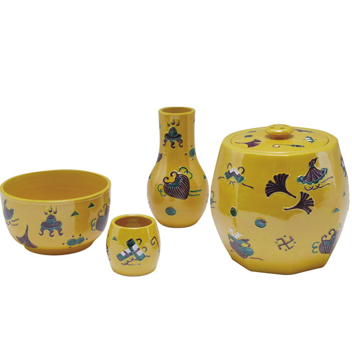 【茶道具】谷口菁嵐造　紺地交趾菊唐草皆具（共箱） 楽天市場】皆具 紺紫交趾 菊唐草 谷口菁嵐作（桐箱） : 茶道具商