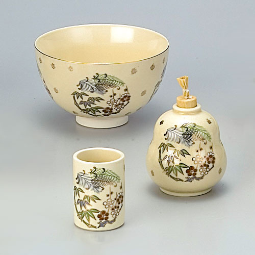 茶道具 振出巾筒茶碗セット 仁清 久寿玉 英香作（茶器/茶道具 茶