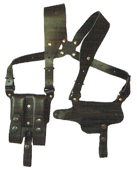 ☆革製 ショルダーホルスター＆ガンベルト？ 2点セット ジャンク 茶皮 カービング☆ Triple K Holster 中型オートマチック用 革製ショルダーホルスター