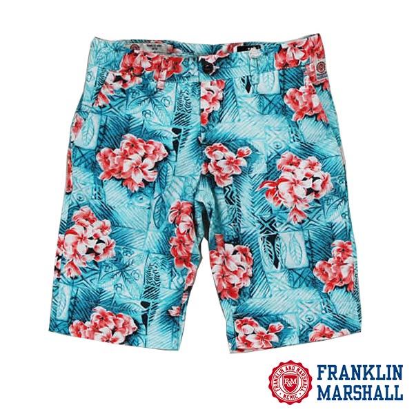 FRANKLIN MARSHALL フランクリン マーシャル41181-2097 アロハ柄 ストレッチハーフパンツ 花柄 ハワイ 短パン メンズ ブルー｜HUTTE 店