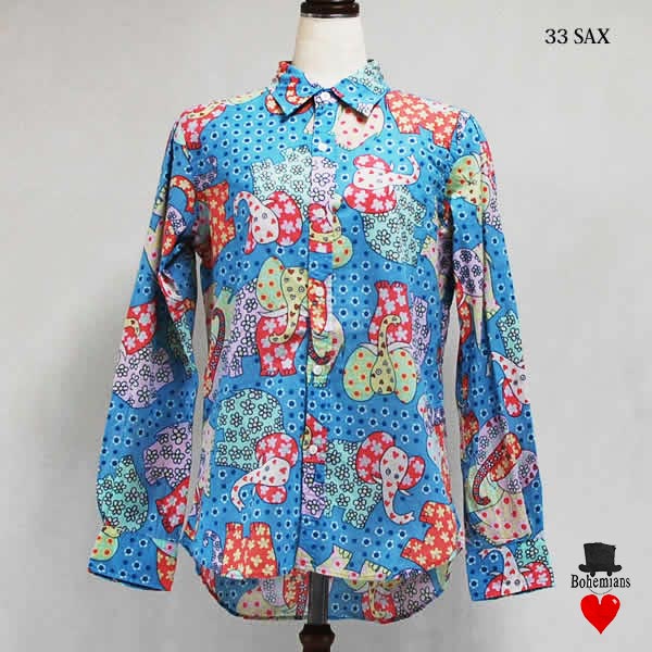 BOHEMIANS(ボヘミアンズ)FLOWER ELEPHANT OG REG L/S SHIRTS 長袖シャツ UNISEX カラー SAX|HUTTE 店