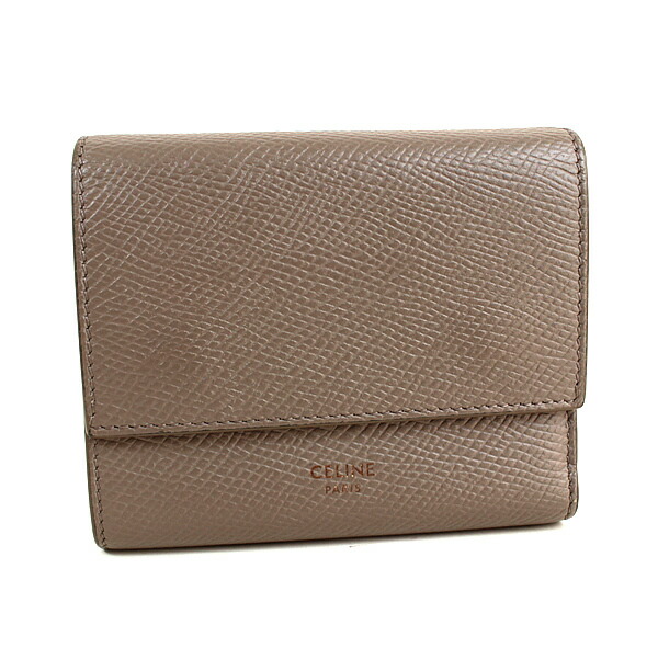 CELINE セリーヌレザー 三つ折り財布 ライトグレー セリーヌ CELINE 三つ折り財布 レザー ライトグレー レディース