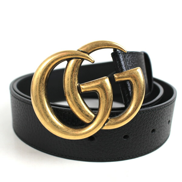 グッチ GGバックル ベルト ゴールド Men's Slim Black Leather Belt With Gold Double G Buckle