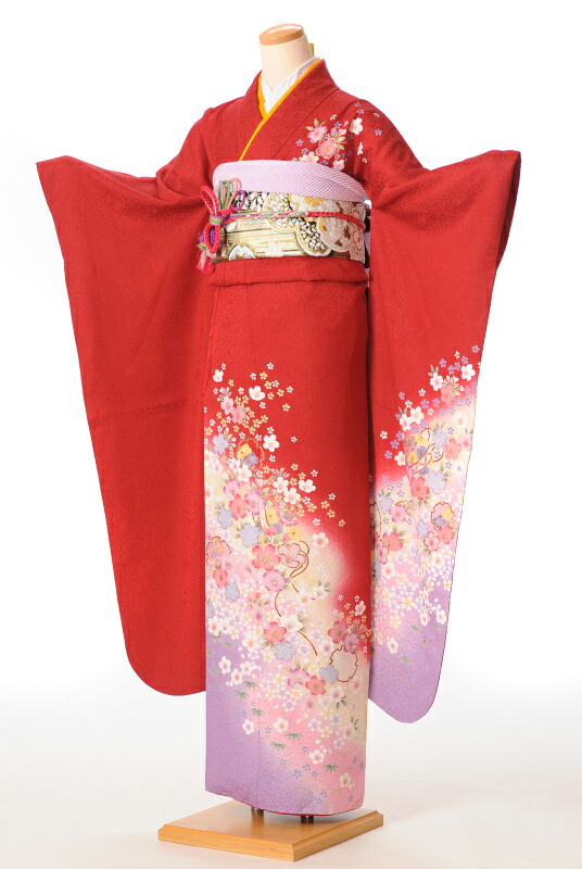 【レンタル】振袖レンタルフルセット(2月～12月上旬)8AC78 レンタル 結婚式 結納 卒業式 振り袖 貸衣装 赤地 桜ぼかし 153ｃｍ～165ｃｍ位まで 足袋プレゼント 往復送料無料