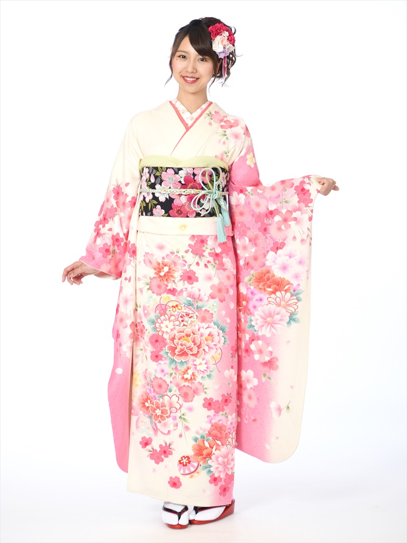 【レンタル】振袖レンタルフルセット(2月～12月上旬)8AC150 振袖 レンタル 結納 卒業式 結婚式 貸衣装 振袖レンタル 着物レンタル 白地 牡丹・桜 153ｃｍ～170ｃｍ位まで 足袋プレゼント 往復送料無料