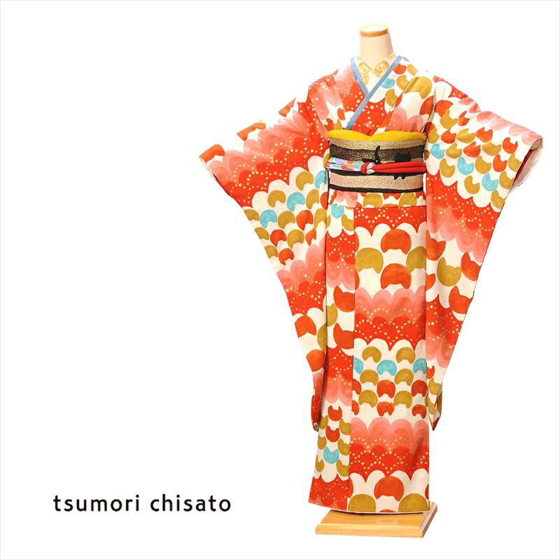 【レンタル】tsumori chisato ツモリチサト 振袖レンタルフルセット8SACB-77 振袖 レンタル 成人式レンタル 成人式 1月 貸衣装 振袖レンタル 着物レンタル ネコドットフリル オレンジ 150ｃｍ～168ｃｍ位まで 足袋プレゼント 往復送料無料