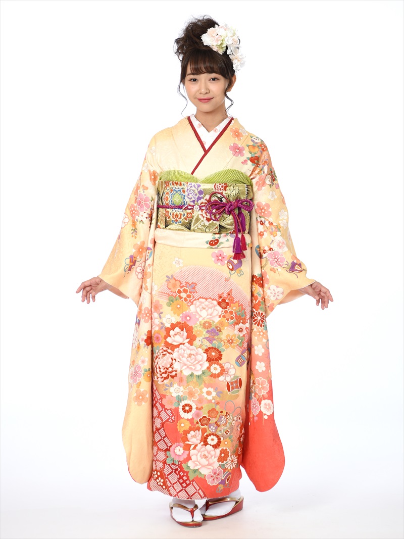 【レンタル】成人式 振袖 レンタル8SAC-277/1月/レンタル/振り袖/振袖レンタル/ショール/振り袖/レンタル振袖/セット/オレンジ/古典柄/160ｃｍ～173ｃｍ位まで/足袋プレゼント/往復送料無料/