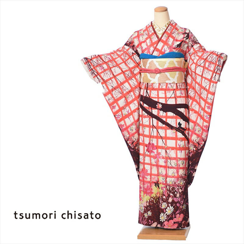 tsumori chisato ツモリチサト 振袖 レンタル 振袖レンタルフルセット8SACB-105 成人式レンタル 成人式 1月 貸衣装 振袖レンタル 着物レンタル レンタル着物 サークルフラワー レッド 150cm～168cm位まで 足袋プレゼント 振り袖 レンタル