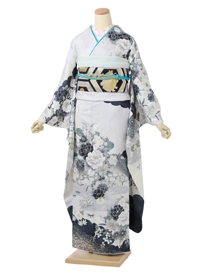 振袖 レンタル フルセット 8SAC-660 成人式 振袖レンタル 1月 モノトーン 粋 古典 153cm～170cm位まで 足袋プレゼント 振り袖 レンタル