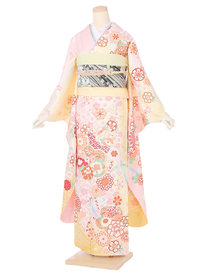振袖 レンタル フルセット 8SAC-675 成人式 振袖レンタル トールサイズ 1月 ピンククリーム 華古典 160cm～175cm位まで 足袋プレゼント 振り袖 レンタル 二十歳のつどい