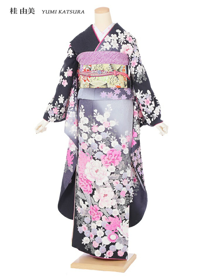 桂由美 ブランド 振袖 レンタル 振袖レンタルフルセット トールサイズ 振袖レンタル 着物レンタル ブラック&ホワイト 2月～12月上旬 160cm～175cm位まで 足袋プレゼント 8AC676 振り袖 レンタル 12,264円