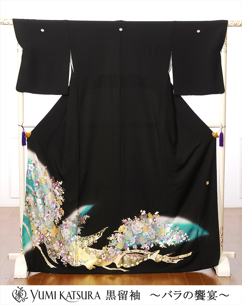 【レンタル】桂由美 YUMI KATSURA 留袖 レンタル 留袖レンタル 着物レンタル レンタル着物 着物 黒留袖 結婚式 江戸妻 バラの饗宴 母親 フルセット 8AA123 149cm～170cm位まで 足袋プレゼント 留め袖
