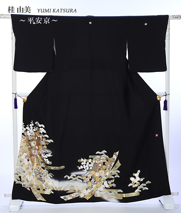 【レンタル】 桂由美 YUMI KATSURA 留袖レンタル 留袖 レンタル 着物レンタル レンタル着物 黒留袖レンタルフルセット 8AA181 結婚式 江戸妻 披露宴 平安京 桜 御所車 母親 145cm～160cm位まで Sサイズ 背の低い方 留め袖 レンタル