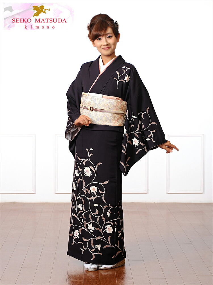【賃借】 松田聖子 SEIKOMATSUDA 短い訪問着 賃借 8AD68 短い訪問着賃借 御召しもの 御召しもの賃借 賃借御召しもの 濃紺色地 御召しもの 149珊～171珊位まで 足袋差し上げ物