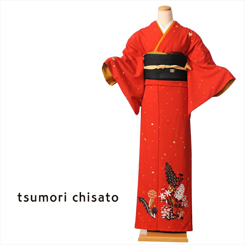 【レンタル】 ツモリチサト tsumori chisato 訪問着 レンタル 着物レンタル レンタル着物 レンタル訪問着 着物 貸衣装 赤 ステッチフラワー 付下げ訪問着レンタルフルセット 149cm～167cm位まで 足袋プレゼント 8AD78