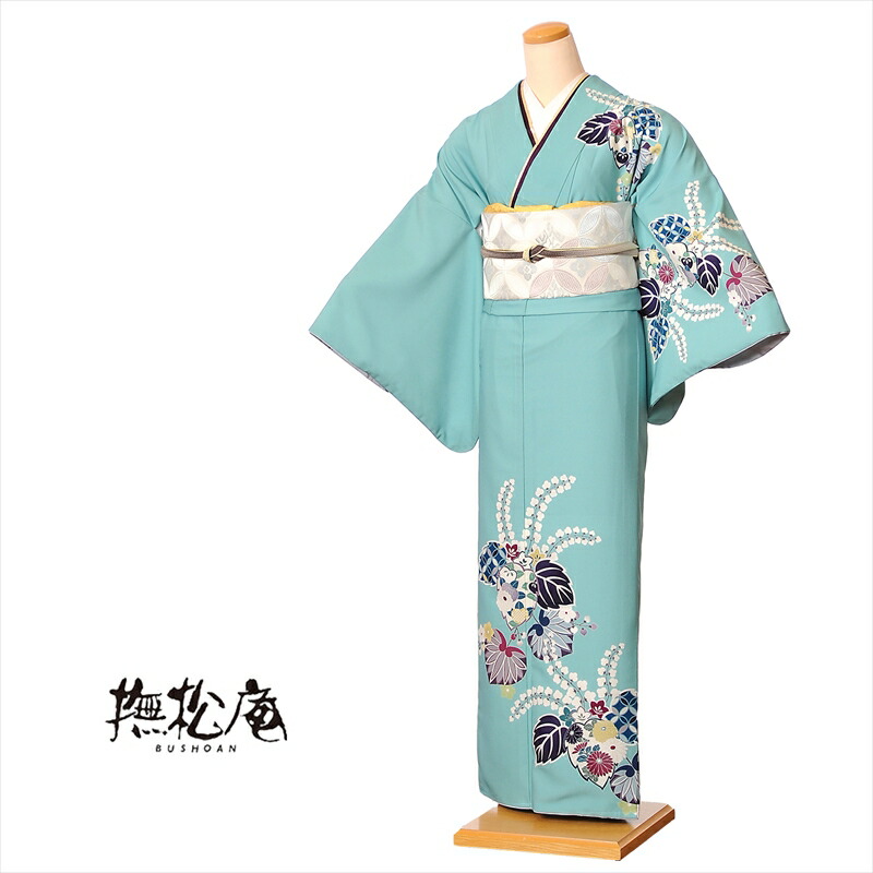 【レンタル】訪問着 レンタル フルセット 8AD225 撫松庵 レンタル訪問着 着物レンタル レンタル着物 青磁 桐 葵 149cm～167cm位まで 足袋プレゼント