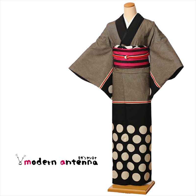 【レンタル】 modern antenna モダンアンテナ 訪問着 レンタル フルセット 8AD278 レンタル訪問着 お洒落 合繊プレタ 大き目ドット 黒 149cm～167cm位まで 足袋プレゼント｜宅配レンタル衣裳アイビス
