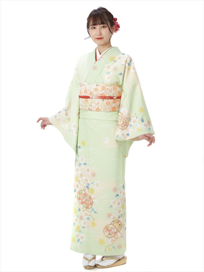【レンタル訪問着】 乙葉 訪問着 レンタル フルセット 貸衣装 みどり 古典柄 堤 桜 149cm～167cm位まで 足袋プレゼント 8AD333｜宅配レンタル衣裳アイビス