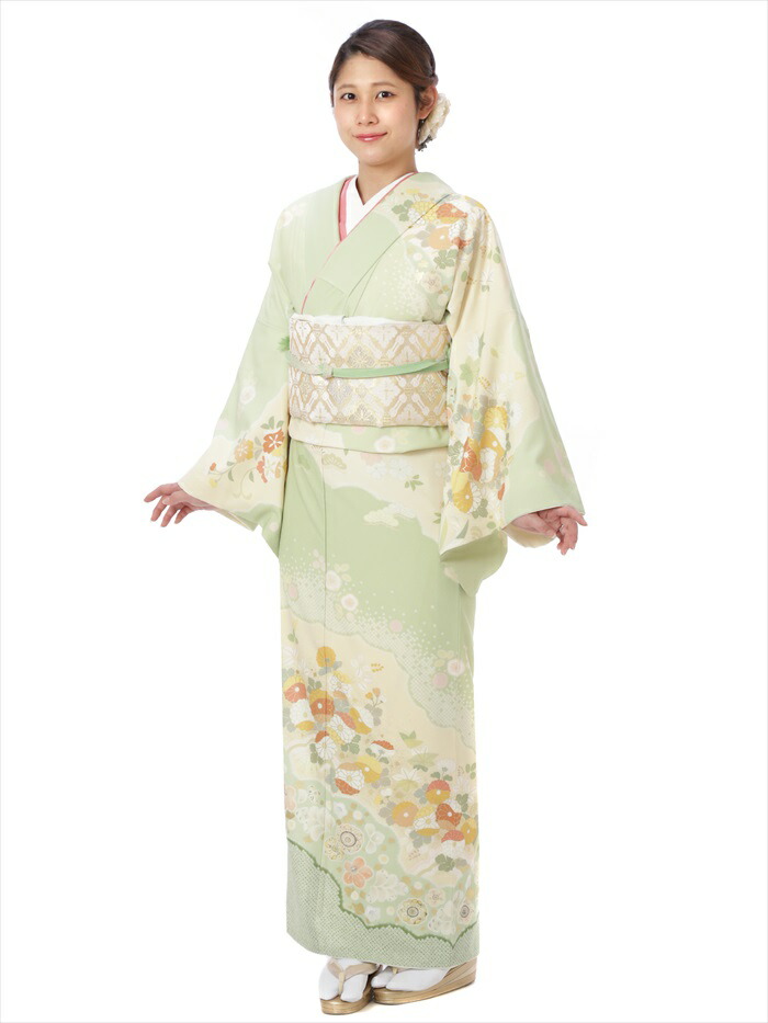 【レンタル】 訪問着 レンタル JAPANSTYLE ジャパンスタイル 着物レンタル レンタル着物 レンタル訪問着 訪問着レンタルフルセット モダン グリーン 黄緑 古典 149cm～167cm位まで 8AD376