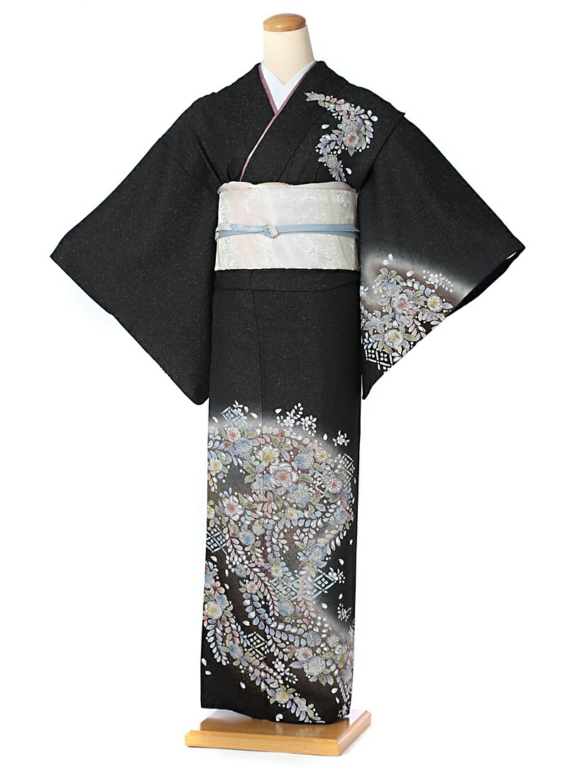 楽天市場】訪問着レンタルt950 薄グレー黒 ぼかし 刺繍唐百合 正絹