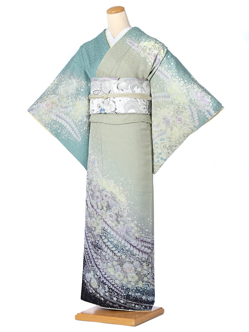 【レンタル】 訪問着 レンタル フルセット レンタル訪問着 着物レンタル 着物セット レンタル着物 きものレンタル 正絹 緑色 辻ヶ花150cm～170cm位まで 足袋プレゼント 8AD425