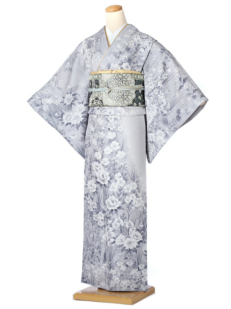 【賃貸】 短い訪問着 賃貸 フルセット 賃貸短い訪問着 御召しもの賃貸 御召しもの書き割り 賃貸御召しもの きもの賃貸 正絹 薄墨色 墨画 150糎～170糎位まで 足袋差し上げ物 8AD426