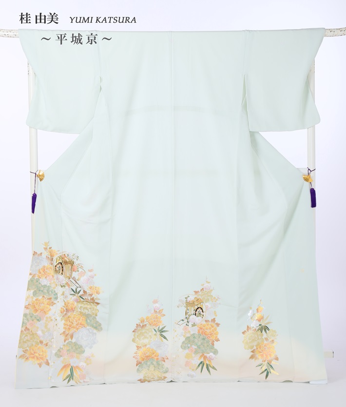 【レンタル】3L トールサイズ 桂由美 留袖 レンタル 留袖レンタル 色留袖レンタルフルセット8AB105 色留袖レンタル レンタル色留袖 平城京 薄グリーン 結婚式色留袖 五つ紋色留袖 足袋プレゼント 留め袖 レンタル