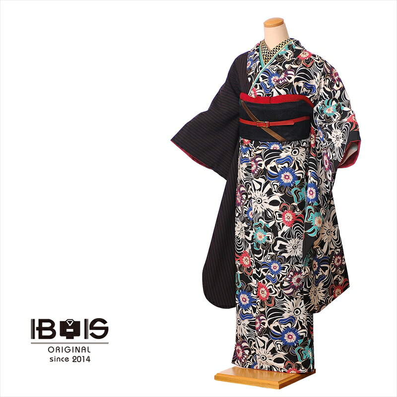 あかりんご アラベスクに蝶々　　ゴシック振袖フルセット　ｍ7 格安モード 黒/紫 蝶々柄 かっこいい グラマラス 派手 目立つ 人