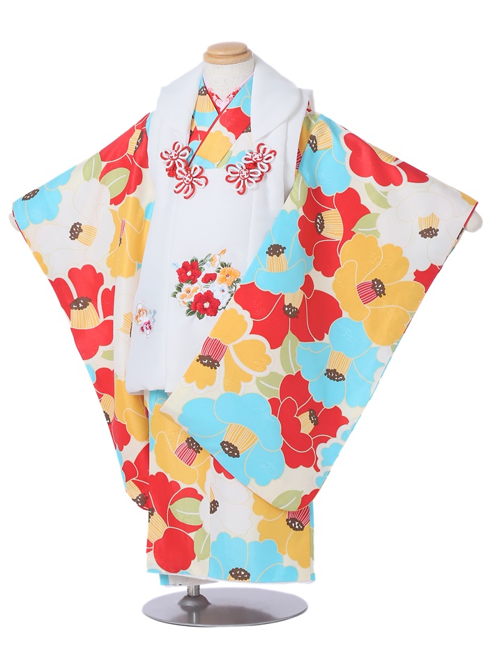 【賃借】 七五三 厚地の外套 御召しもの 3歳 七五三賃借 お嬢さん厚地の外套書き割りAP3232 七五三賃借書き割り お嬢さん七五三 賃借七五三 753賃借 厚地の外套書き割り 三才 3才 お嬢さん レトロ椿 水色・赤・黄 白刺しゅう厚地の外套  三歳お嬢さん 往復貨物輸送無料