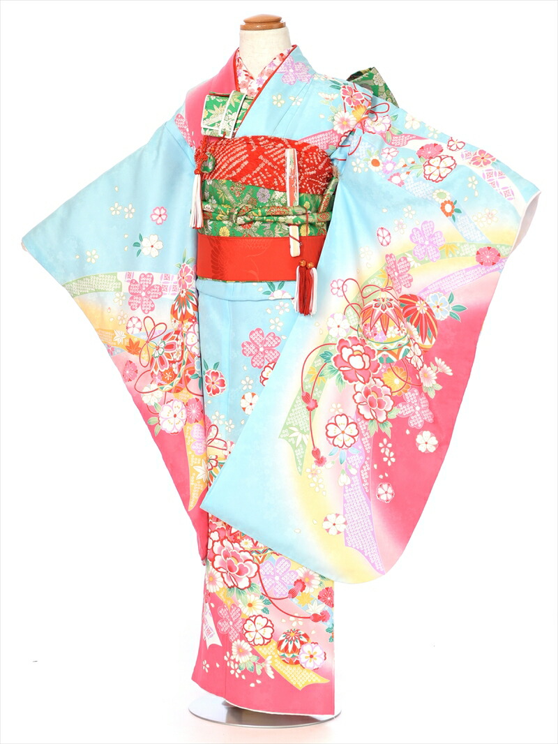 【賃借】七五三賃借 七歳御嬢さん七五三AP7100 御姉さん七五三 賃借七五三  753賃借  告げ知らせる会  赤ちゃんお召しもの  七五三 ７歳  七歳  しちごさん  7歳御姉さん  水色  サクラ色  流出熨斗に手毬   往復貨物輸送無料